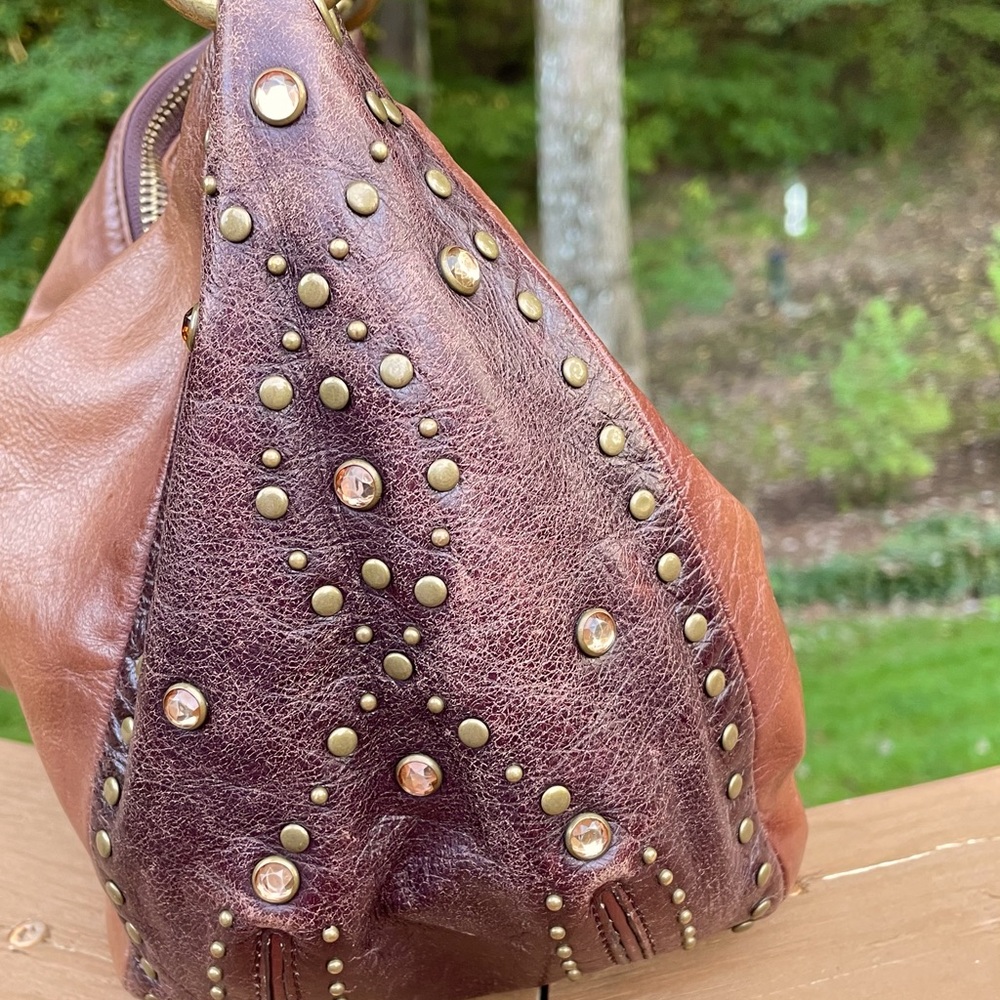 Nordstrom Brown Vintage Leather Rhinestone and Rivet Hobo